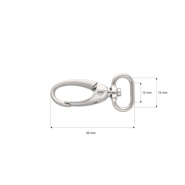 Karabińczyk metalowy 15 mm 0037 krab nikiel mat