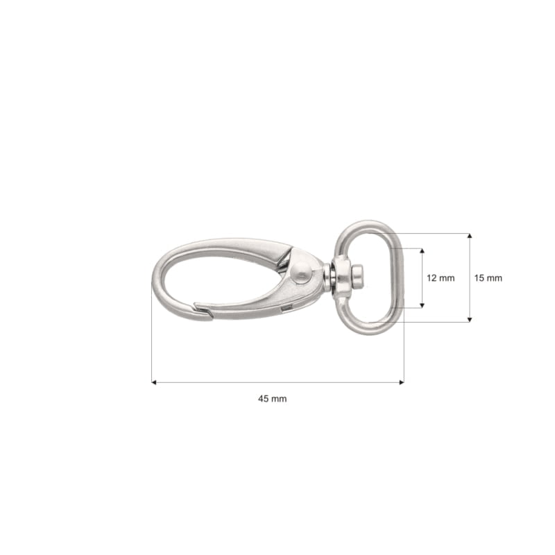 Karabińczyk metalowy 15 mm 0037 krab nikiel mat