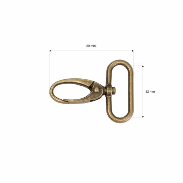 Karabińczyk metalowy 32 mm 0037 krab stare złoto