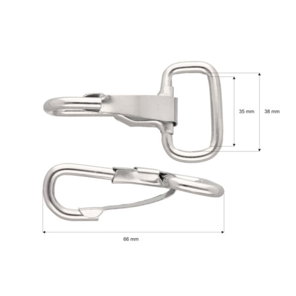 Karabińczyk metalowy 38 mm c082 nikiel połysk