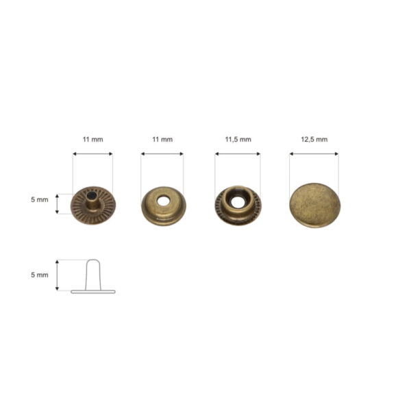 Druckknopf aus metall 12,5mm - Altgold