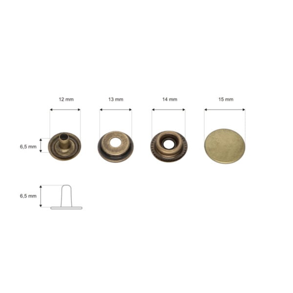 Druckknopf aus Metall 15mm - Altgold