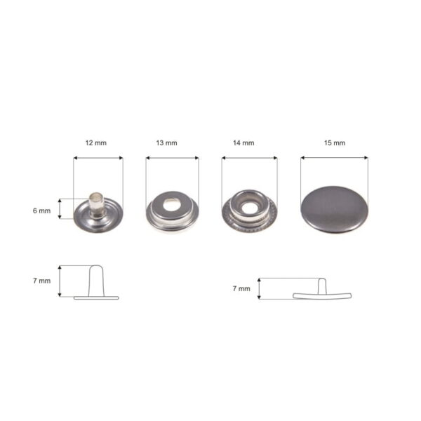 Druckknopf aus Metall 15mm - Silber