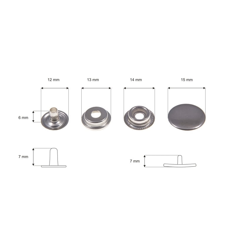 Druckknopf aus Metall 15mm - Silber