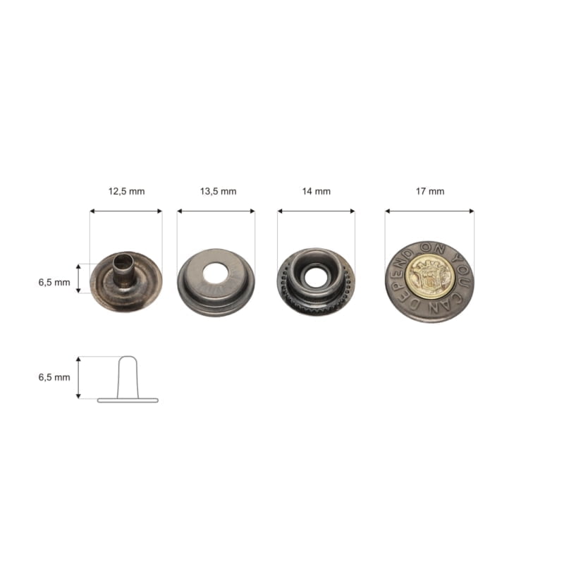 Druckknopf aus Metall 17mm - Schwarz mit Silberton