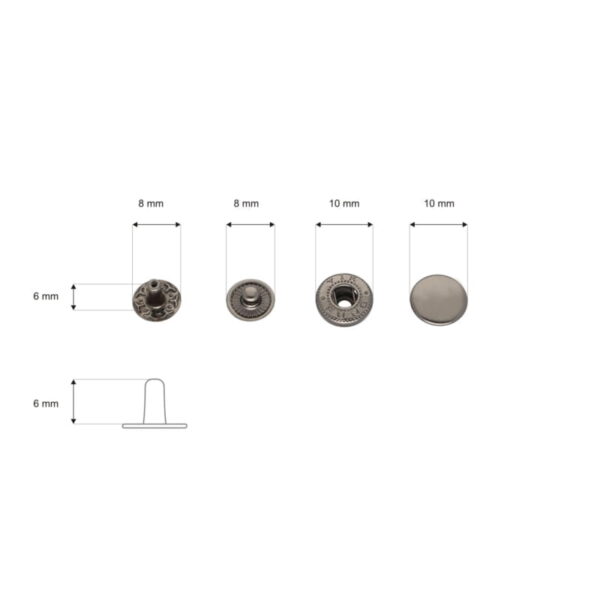 Druckknopf aus Metall Alfa 10mm - Schwarz mit Silberton