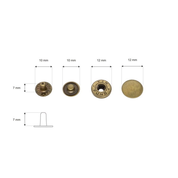 Druckknopf aus Metall Alfa 12,5mm - Altgold