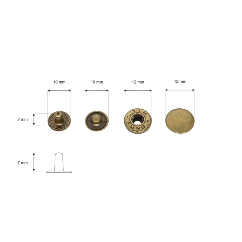 Druckknopf aus Metall Alfa 12,5mm - Altgold