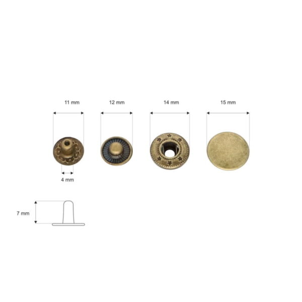 Druckknopf aus Metall Alfa 15mm - Altgold