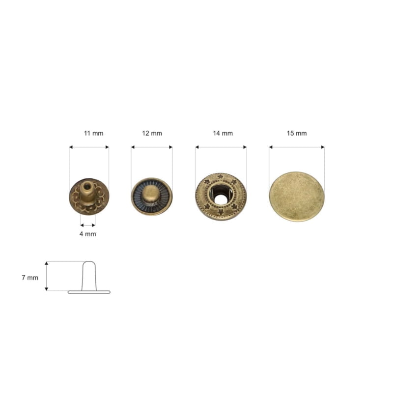 Druckknopf aus Metall Alfa 15mm - Altgold