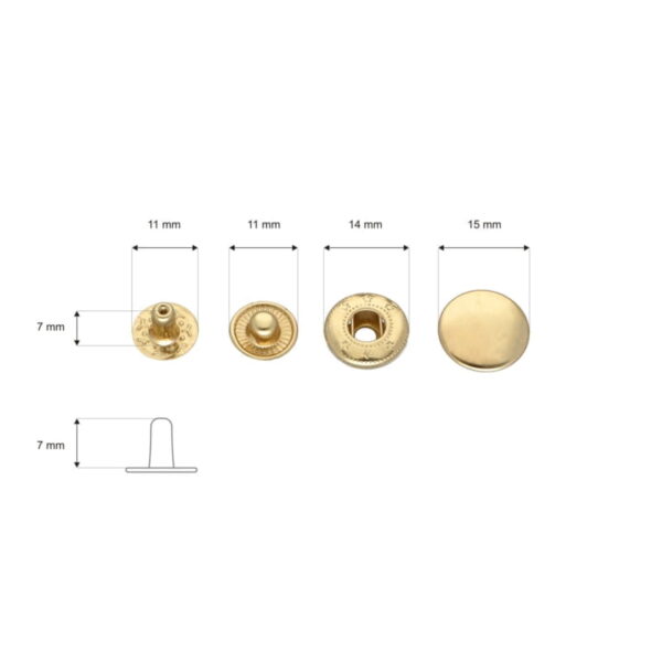 Druckknopf aus Metall Alfa 15mm - Licht Gold