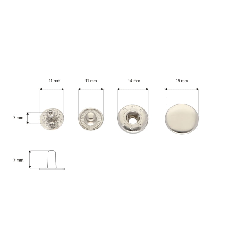 Druckknopf aus Metall Alfa 15mm - Silber