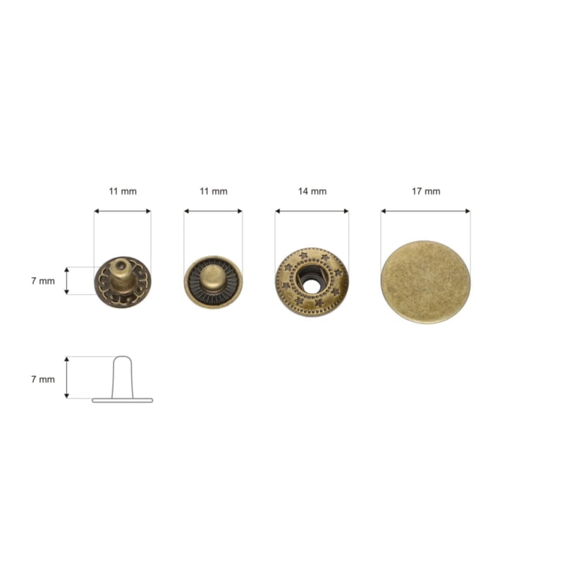 Druckknopf aus Metall Alfa 17mm - Altgold