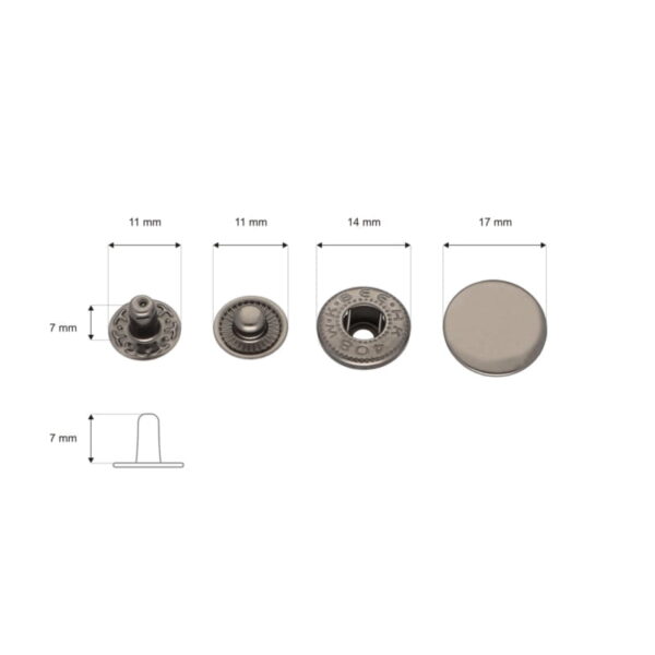Druckknopf aus Metall Alfa 17mm - Schwarz mit Silbertone