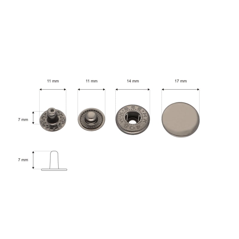 Druckknopf aus Metall Alfa 17mm - Schwarz mit Silbertone