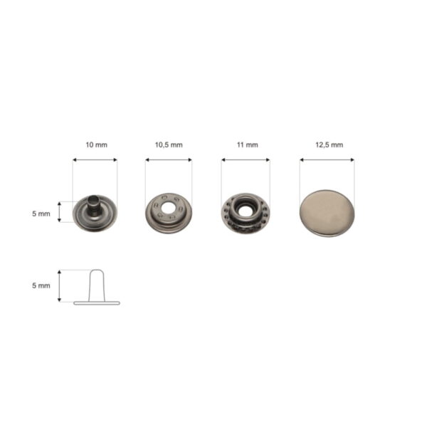 Druckknopf aus metall 12.5mm Schwarz mit Silberton