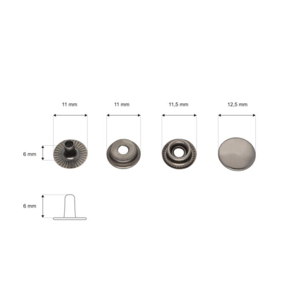 Druckknopf aus metall 12.5mm Schwarz mit Silberton