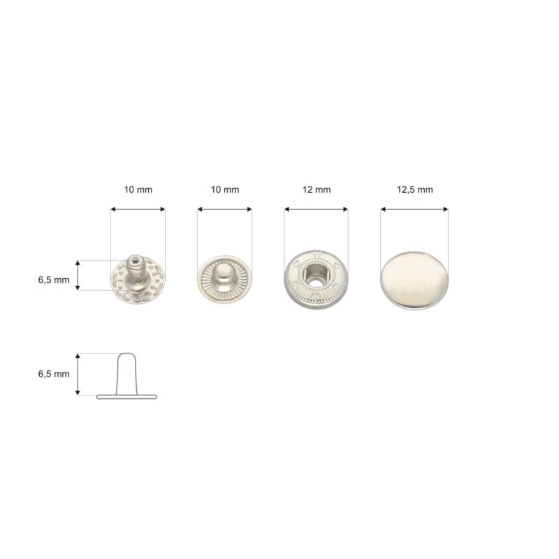 Rostfrei Druckknopf aus Metall Alfa 12.5mm - Silber