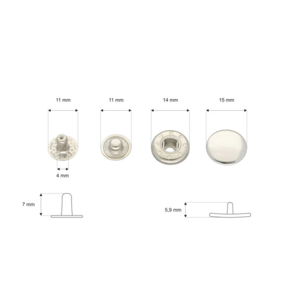 Rostfrei Druckknopf aus Metall Alfa 15mm - Silber