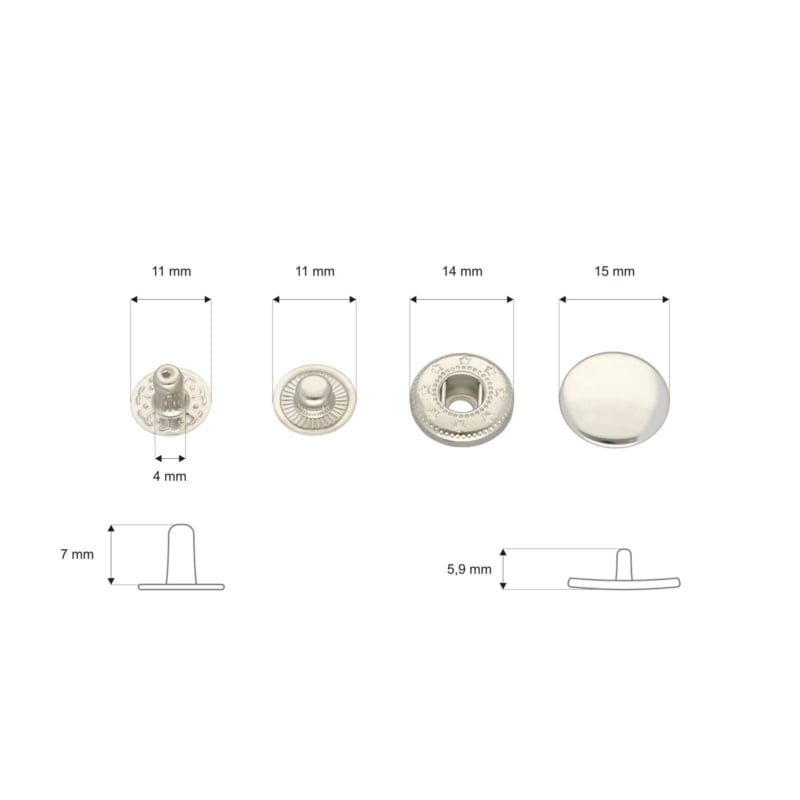 Rostfrei Druckknopf aus Metall Alfa 15mm - Silber