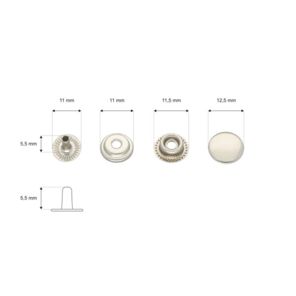 Rostfrei Druckknopf aus Metall 12.5mm - Silber