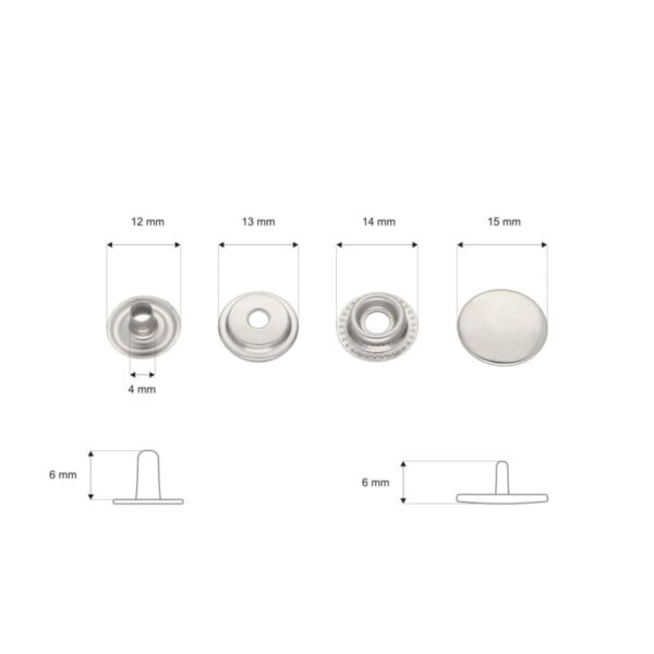 Rostfrei Druckknopf aus Metall 15mm - Silber