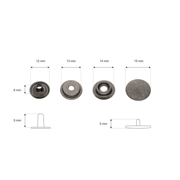 Rostfrei Druckknopf aus Metall 15mm Schwarz mit Silberton