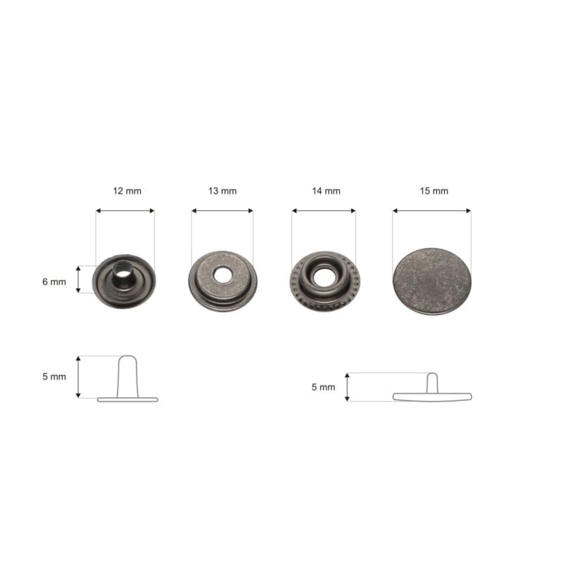 Rostfrei Druckknopf aus Metall 15mm Schwarz mit Silberton