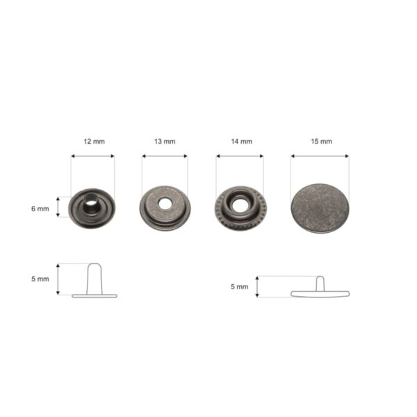 Rostfrei Druckknopf aus Metall 15mm 2g - Schwarz mit Silberton